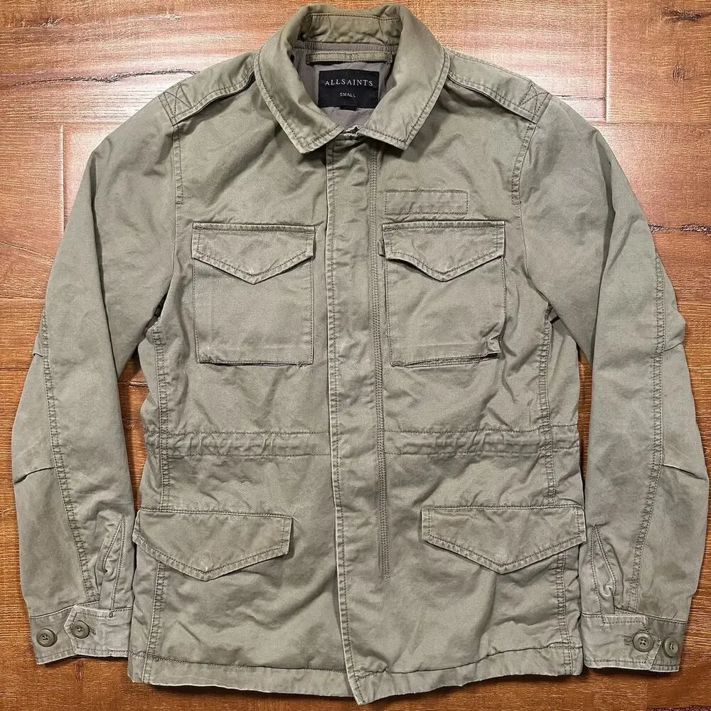 All Saints Military Utility Jacket Mens S Olive Green Zip Button Field Chore